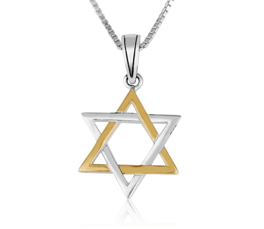 Sterling Silver and Gold Plated Pendant Necklace – Interlocking Stars of David