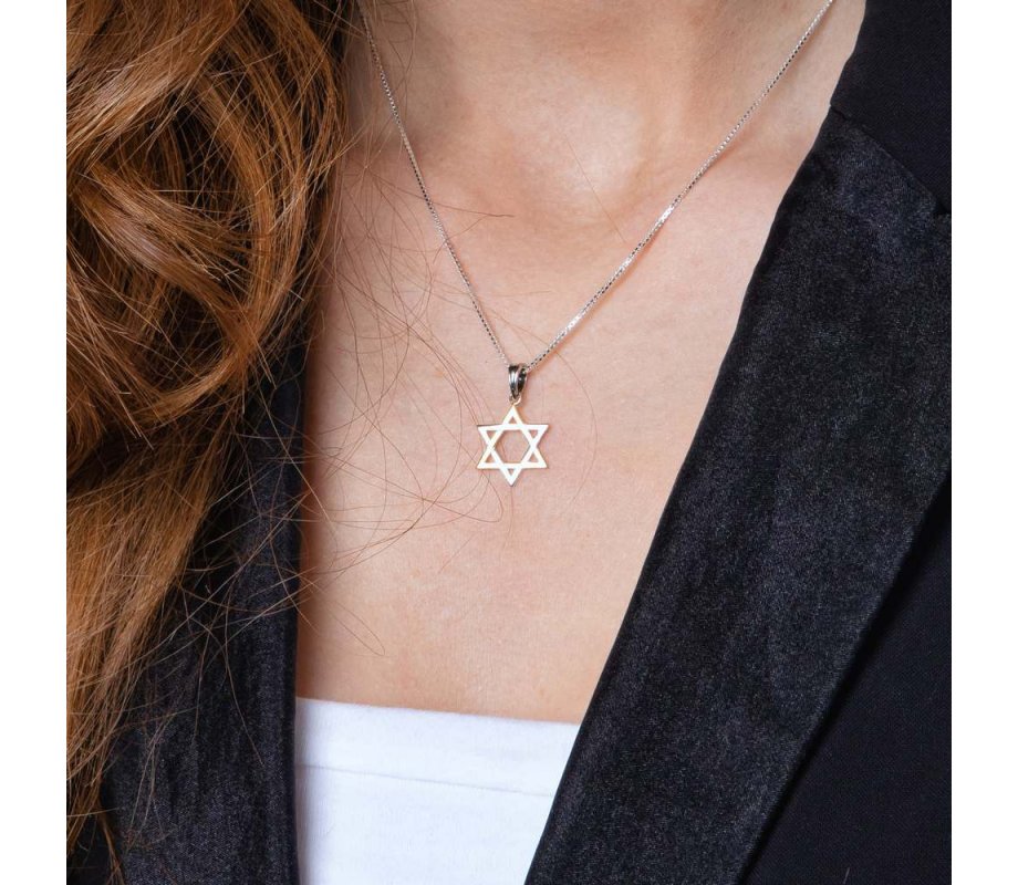Sterling Silver and Gold Plated Pendant Necklace – Interlocking Stars of David