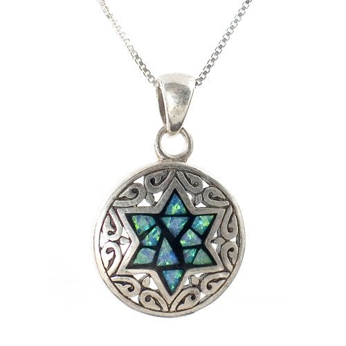 Sterling Silver and Opal Star of David Pendant