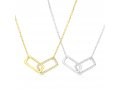 Sterling Silver or Yellow Gold Necklace with Zircon Pendant of Linked Rectangles