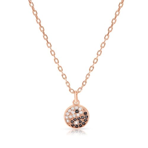 Sterling Silver or Yellow or Rose Gold Necklace with Ying Yang Zircon Pendant