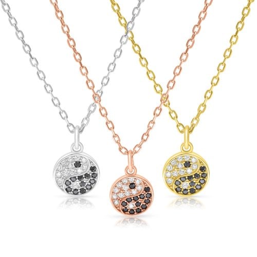 Sterling Silver or Yellow or Rose Gold Necklace with Ying Yang Zircon Pendant