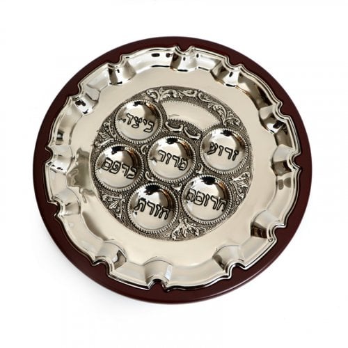 Stylish Silver Plated Seder Plate on Wood Base