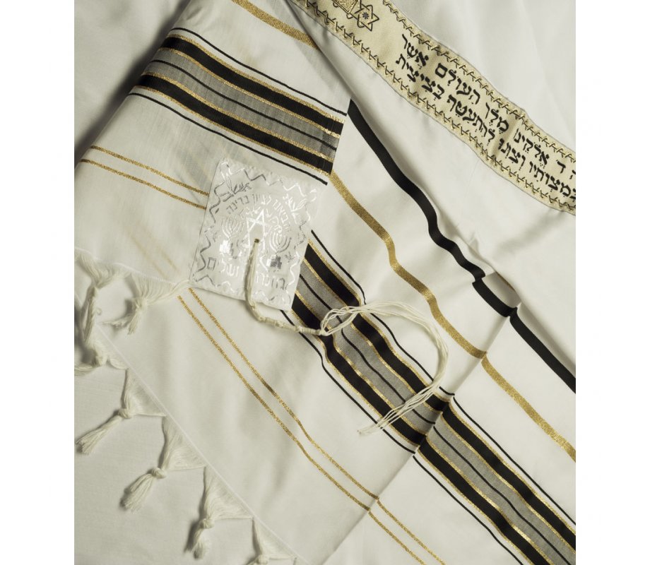 Talitnia Acrylic Imitation Wool Tallit Prayer Shawl - Black & Gold Stripes
