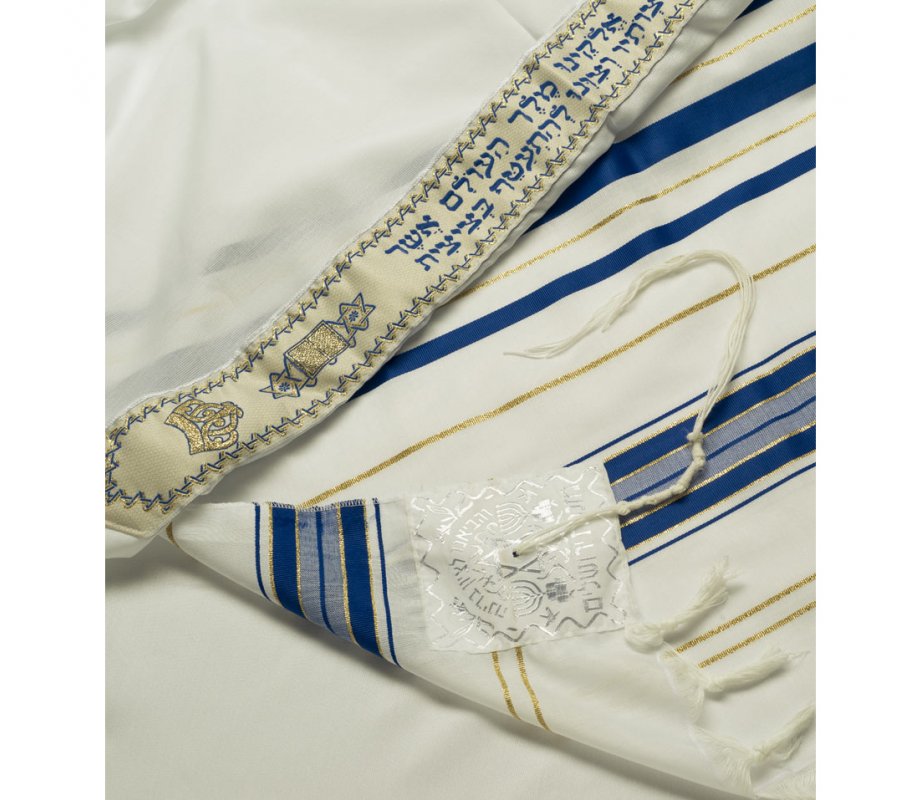 Talitnia Acrylic Tallit Imitation Wool Prayer Shawl - Blue & Gold Stripes