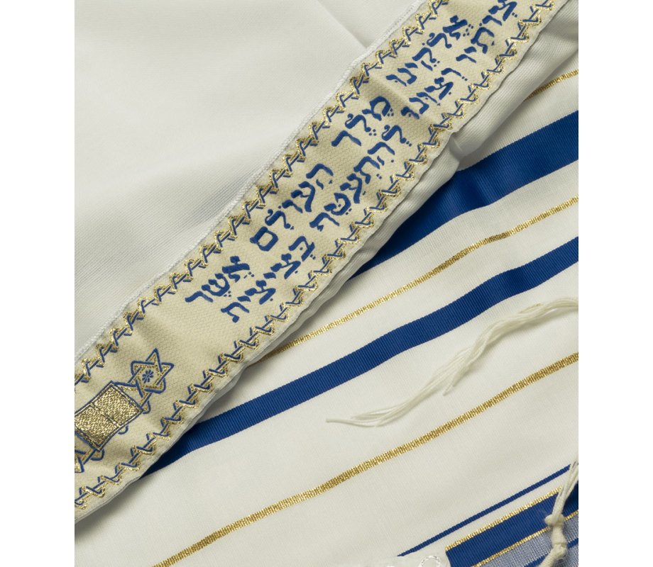 Talitnia Acrylic Tallit Imitation Wool Prayer Shawl - Blue & Gold Stripes