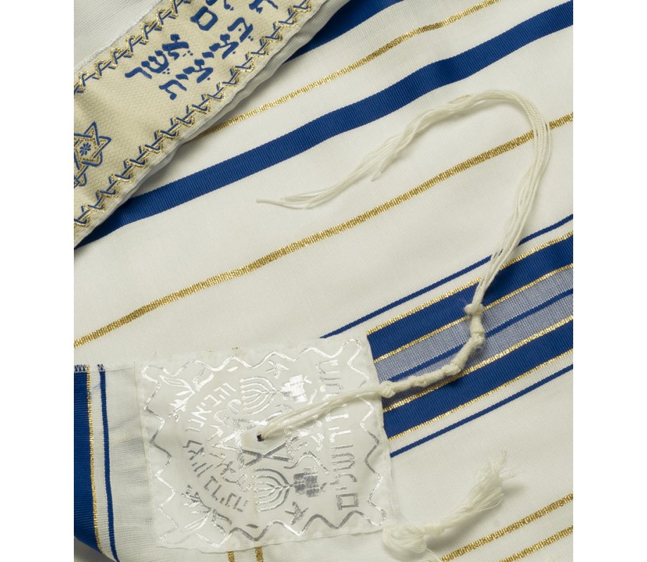 Talitnia Acrylic Tallit Imitation Wool Prayer Shawl - Blue & Gold Stripes