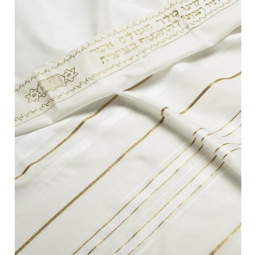 Talitnia Acrylic Tallit Imitation Wool Prayer Shawl - White & Gold Stripes