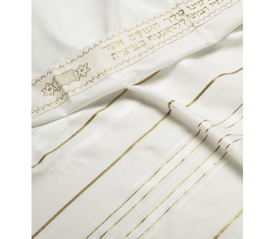 Talitnia Acrylic Tallit Imitation Wool Prayer Shawl - White & Gold Stripes