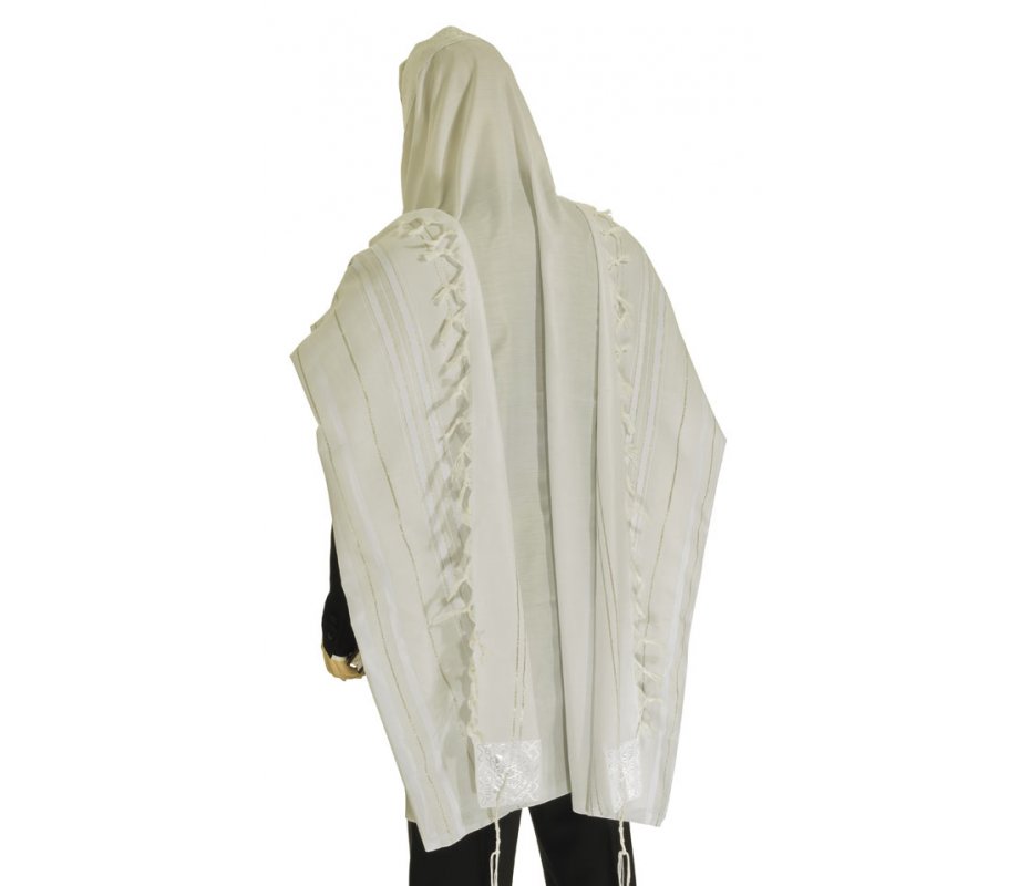 Talitnia Acrylic Tallit Imitation Wool Prayer Shawl - White & Silver Stripes