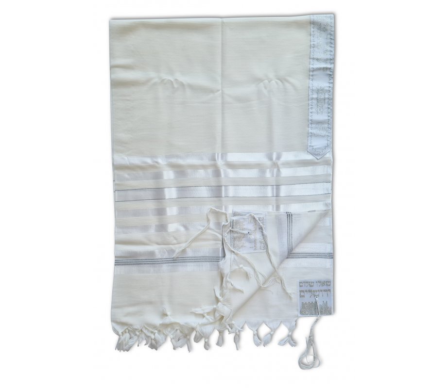 Talitnia Barak, Non-slip Lightweight Wool Tallit Prayer Shawl - Silver Stripes