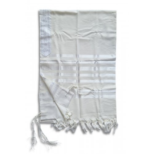 Talitnia Barak, Non-slip Lightweight Wool Tallit Prayer Shawl - White Stripes