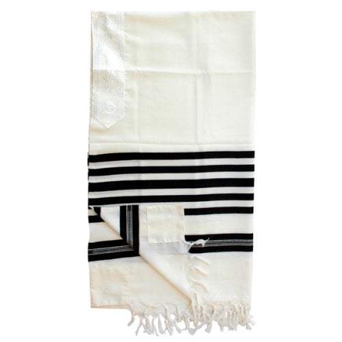 Talitnia Malchut Wool Non Slip Tallit Prayer Shawl Black Stripes - Optional Handmade Tzitzit Strings