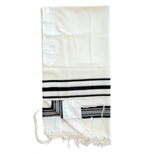 Talitnia Prima AA Tallit Pure Wool Prayer Shawl - Black Stripes Tied with Thick Sefardi Tzitzit