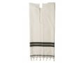Talitnia White Wool Tallit Katan With Center Fringes - Black Stripes