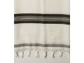 Talitnia White Wool Tallit Katan With Center Fringes - Black Stripes