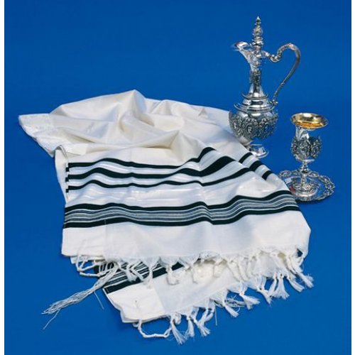 Talitnia Wool Tallit Traditional Kosher Prayer Shawl - Black & Silver Stripes