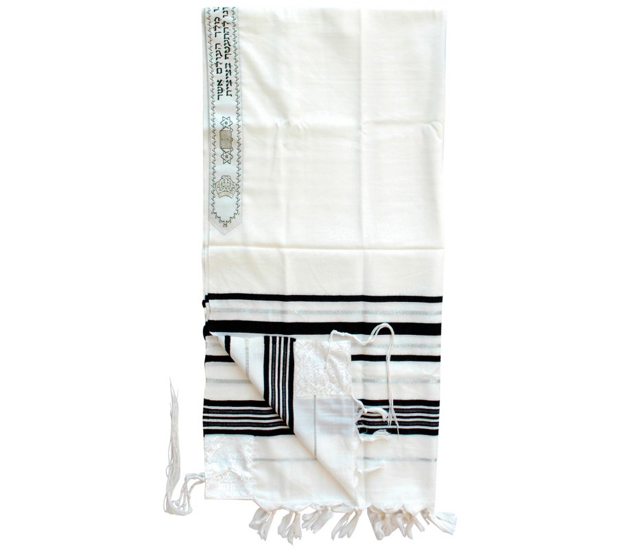 Talitnia Wool Tallit Traditional Kosher Prayer Shawl - Black & Silver Stripes