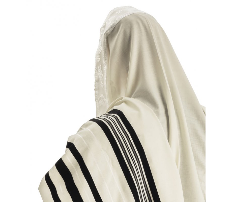 Talitnia Wool Tallit Traditional Kosher Prayer Shawl - Black & White Stripes