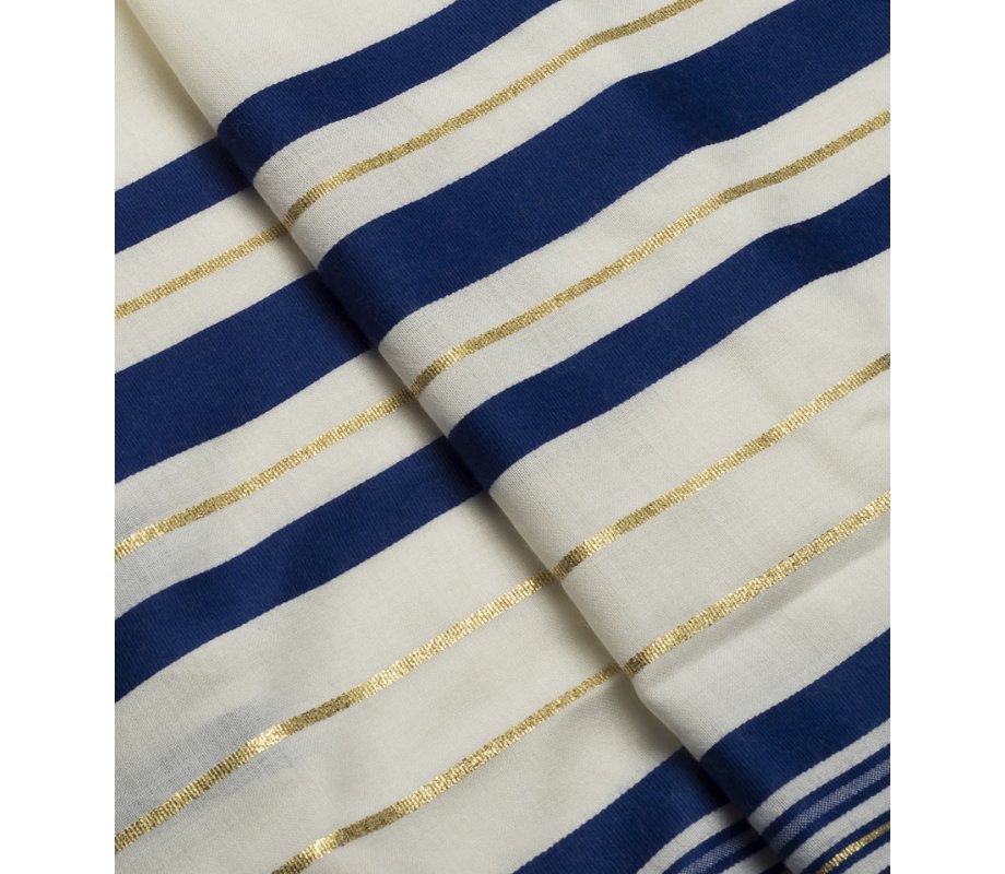 Talitnia Wool Tallit Traditional Kosher Prayer Shawl - Blue & Gold Stripes