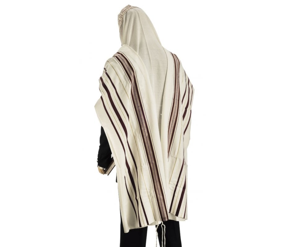 Talitnia Wool Tallit Traditional Kosher Prayer Shawl - Maroon & Gold  Stripes - 46x180cm / 18