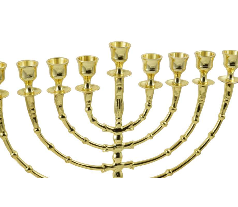 Tall Gold Color Classic Chanukah Menorah - 16 Inches