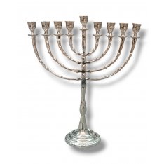 Tall Nickel Plated Classic Chanukah Menorah - 16 Inches