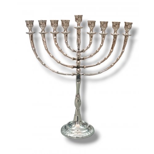 Tall Nickel Plated Classic Chanukah Menorah - 16 Inches