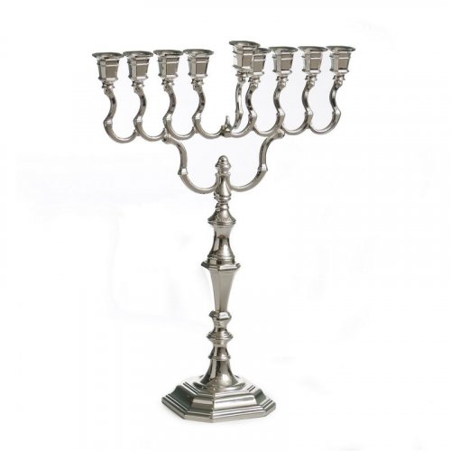 Tall Silver Plated Chanukah Menorah with Swirls, Smooth Finish - 15.7