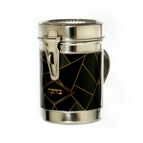 Tall Stainless Steel Charity Box with Handle, Random Lines Design - Gold on Black