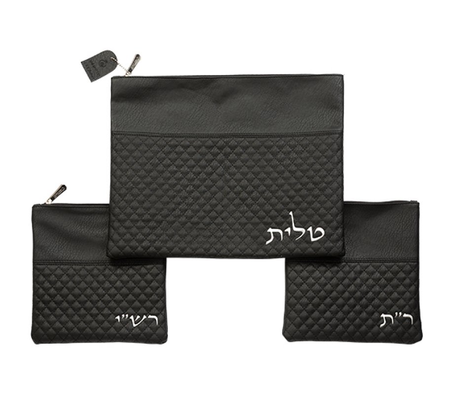 Tallit Bag and 2 Bags for Rashi & Rabbeinu Tam Tefillin - Black