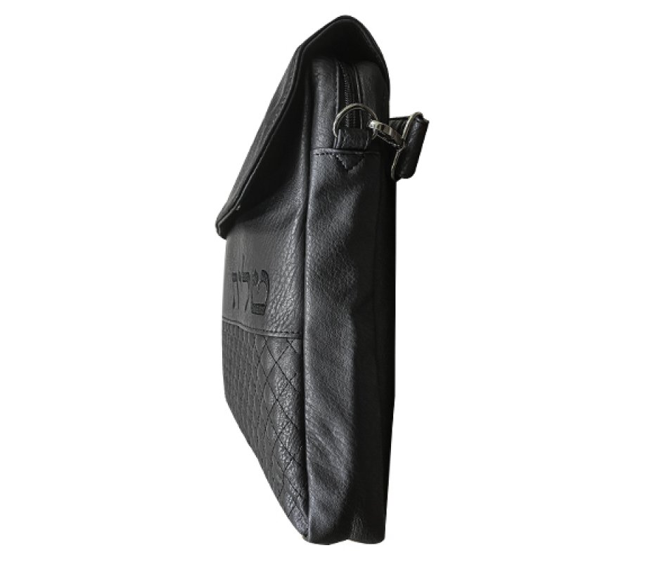 Tallit Briefcase with Handle and Strap - Black PU Like-Leather Fabric