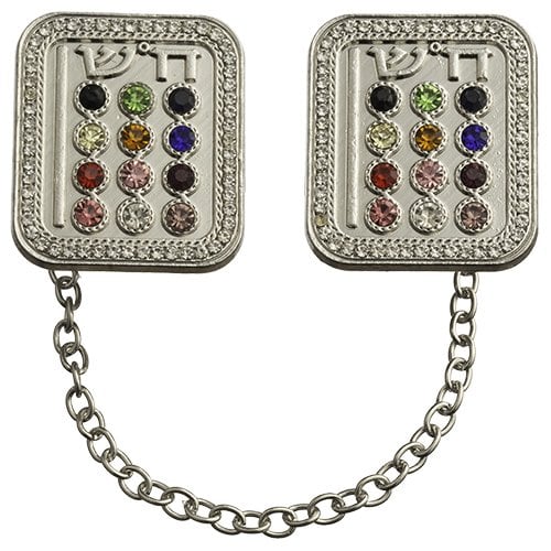 Tallit Prayer Shawl Clips, Colorful Stones for Choshen Image - Nickel Plated