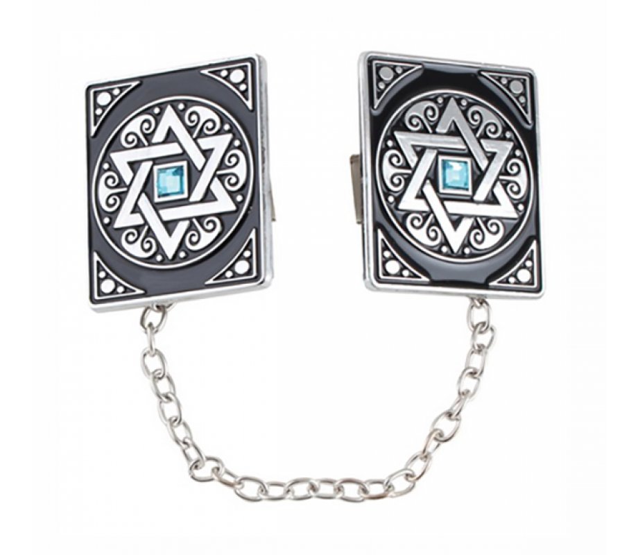 Prayer Shawl Clips and Chain, Colorful Breastplate Stones - Nickel