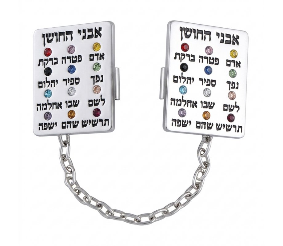 Tallit Prayer Shawl Clips, Nickel Plated - Colorful Breastplate Image