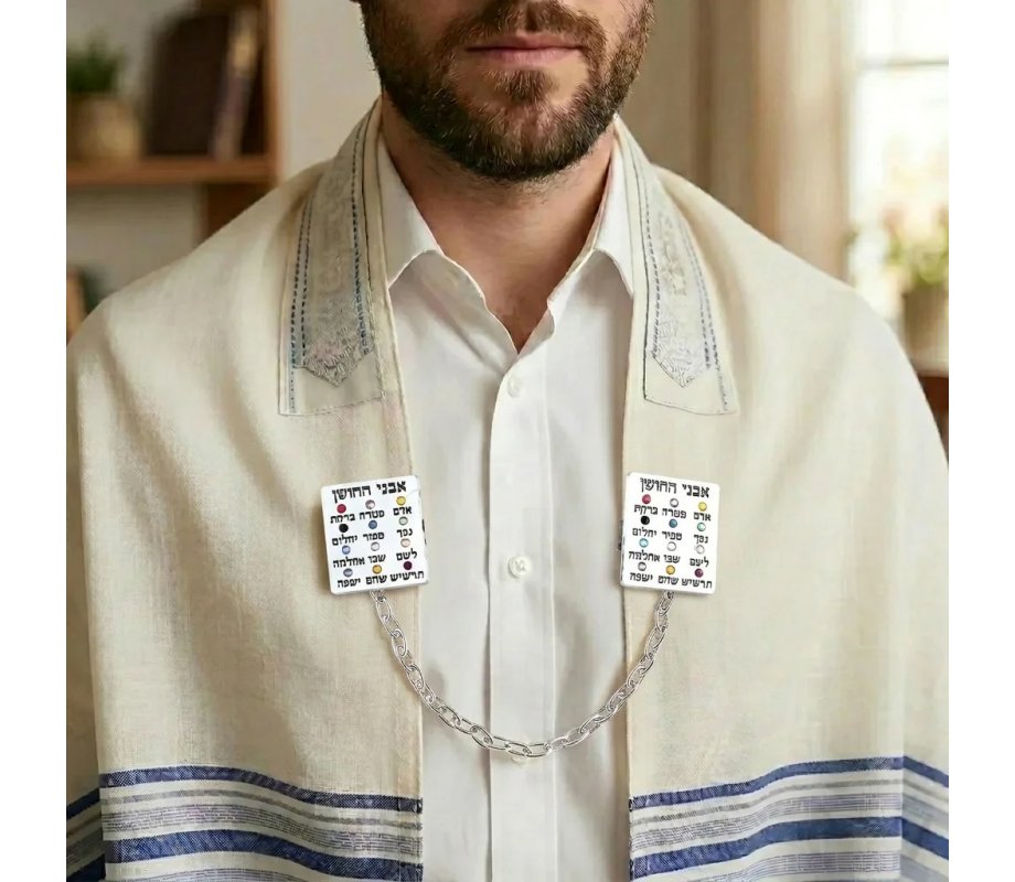 Tallit Prayer Shawl Clips, Nickel Plated - Colorful Breastplate Image