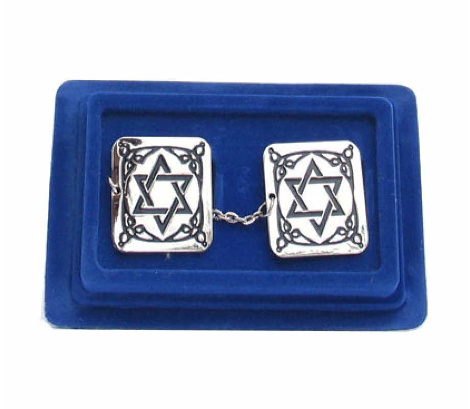 Tallit Prayer Shawl Clips, Nickel Plated - Decorative Star of David