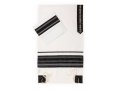 Tallit Set by Ronit Gur in White and Black Gauze Stripes