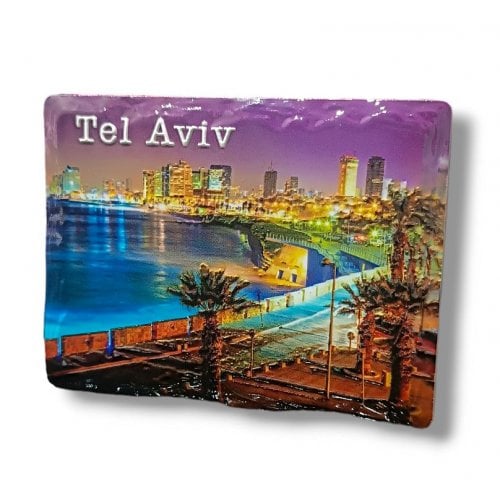 Textured Ceramic Magnet  Colorful Tel Aviv at Night