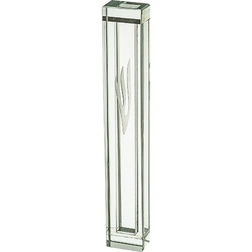 Transparent Glass Mezuzah Case with Silver Shin - Choose 12 or 20 cm Scroll