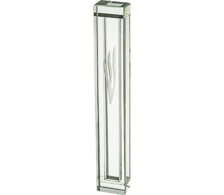Transparent Glass Mezuzah Case with Silver Shin - Choose 12 or 20 cm Scroll
