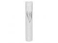 Transparent Plastic Mezuzah Case with Western Wall Design and Silver Shin