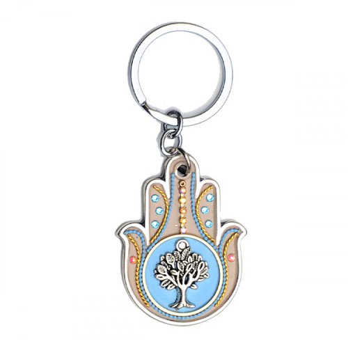 Tree of Life Hamsa Key Ring in Light Blue by Ester Shahaf