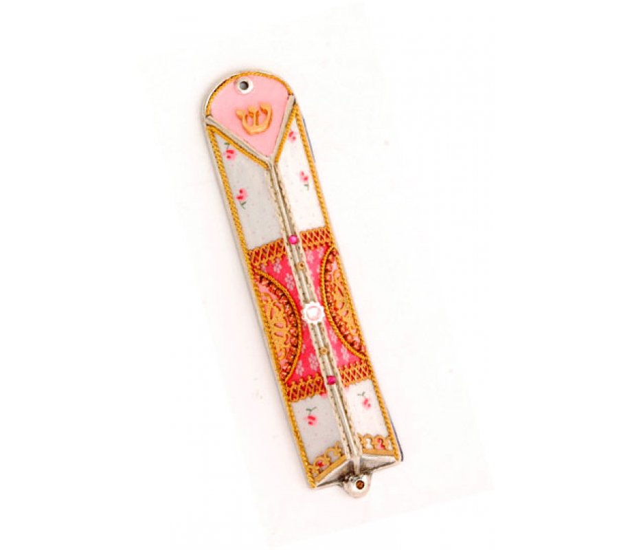 Triangle Pewter Mezuzah in Pink by Ester Shahaf