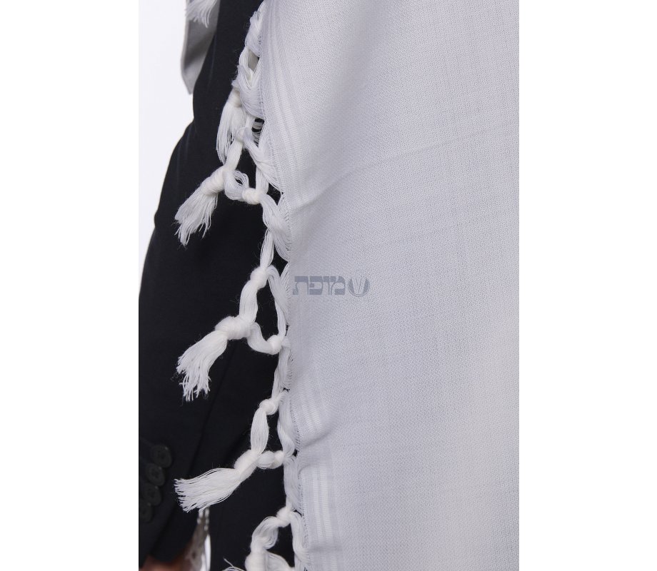 Turkish Style Wool Tallit Non Slip Prayer Shawl with Lining - Black Stripes