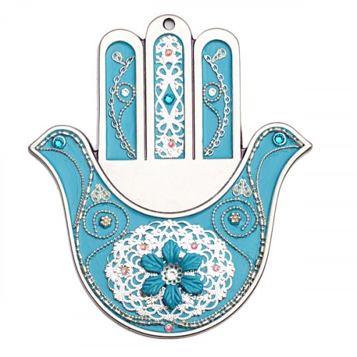 Turquoise Dove Wall Hamsa by Ester Shahaf