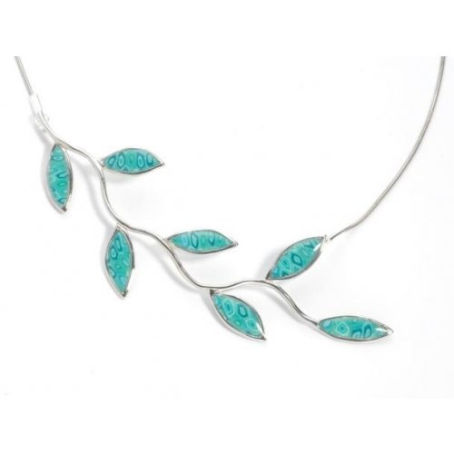 Turquoise Olive Leaf Branch Necklace
