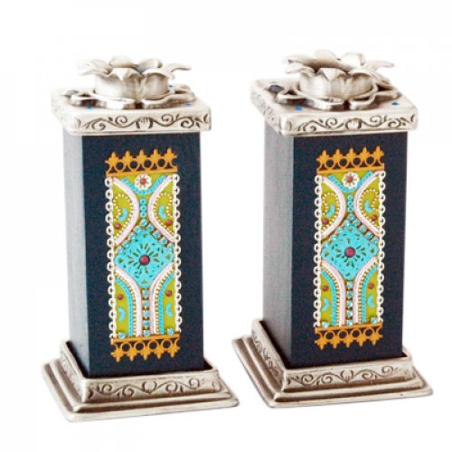 Turquoise-Black Candlesticks by Ester Shahaf