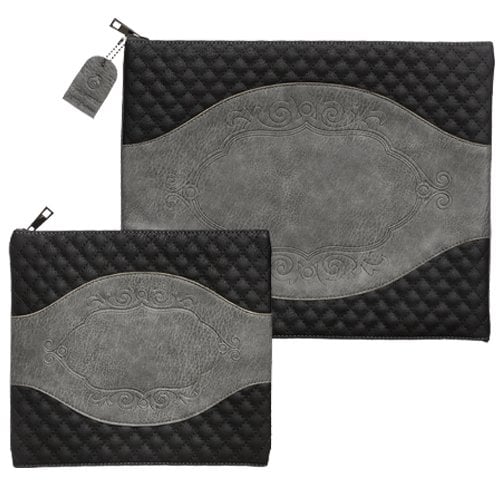 Two Tone Faux Leather Tallit and Tefillin Bag Set - Dark and Light Gray