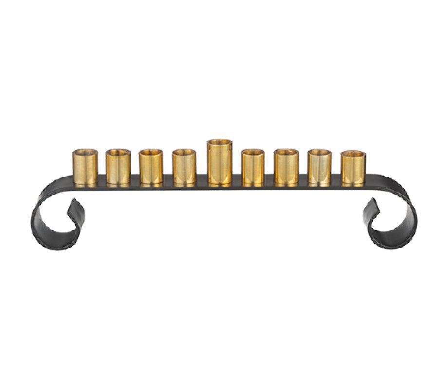 Two Tone Gold and Black Swirl Aluminum Chanukah Menorah, for Oil